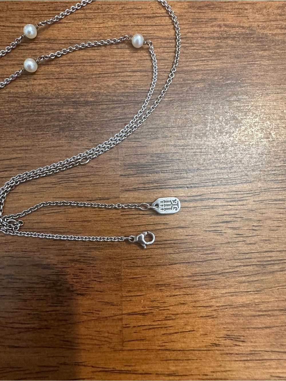 James Avery RETIRED Silver Heart Lariat Necklace with Pearled Accents - Picture 2 of 3